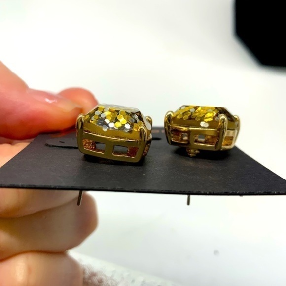 Gennaro silver and yellow metallic glitter square earrings nwt - Picture 2 of 2